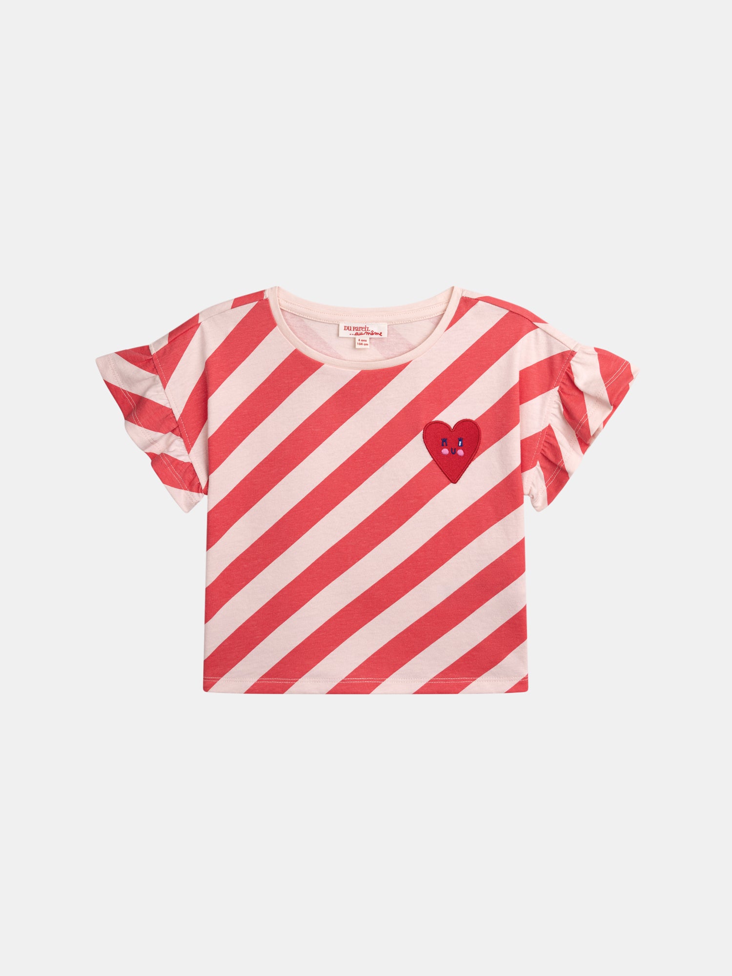 T-shirt rose rayé manches courtes avec badge pour fille