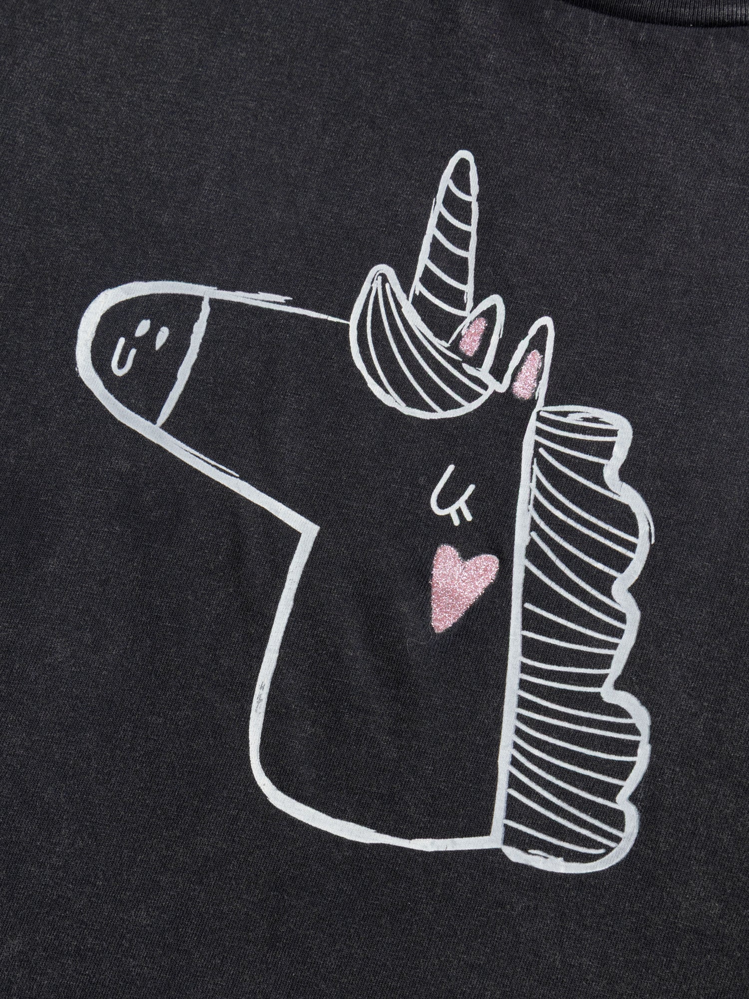 T-shirt gris foncé animation licorne pour fille