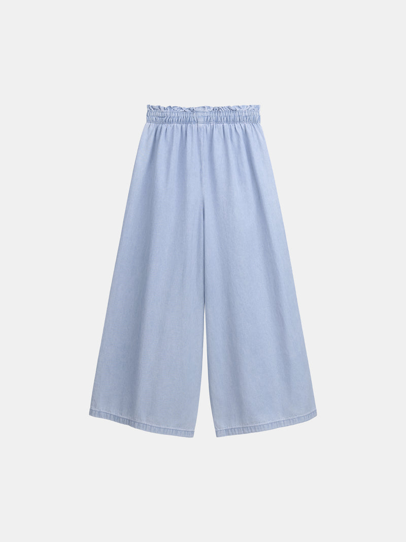 Pantalon bleu à broderies florales pour fille