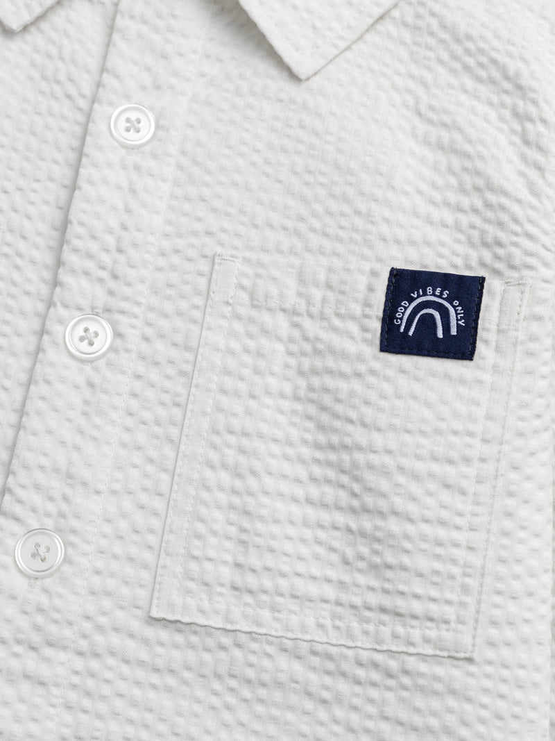 Chemise blanc cassé texturée à poches pour garçon