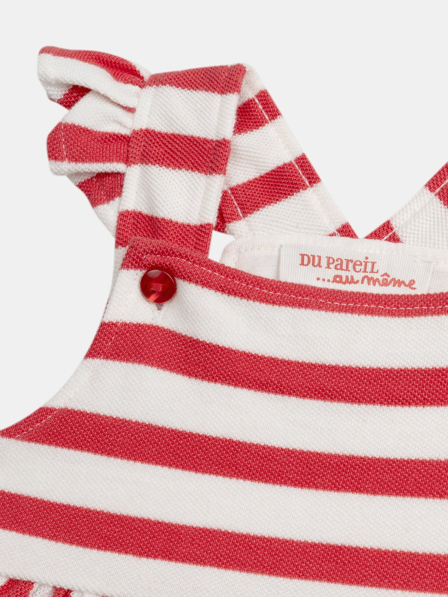 Robe rayé rouge et écru avec poches cœurs pour bébé fille