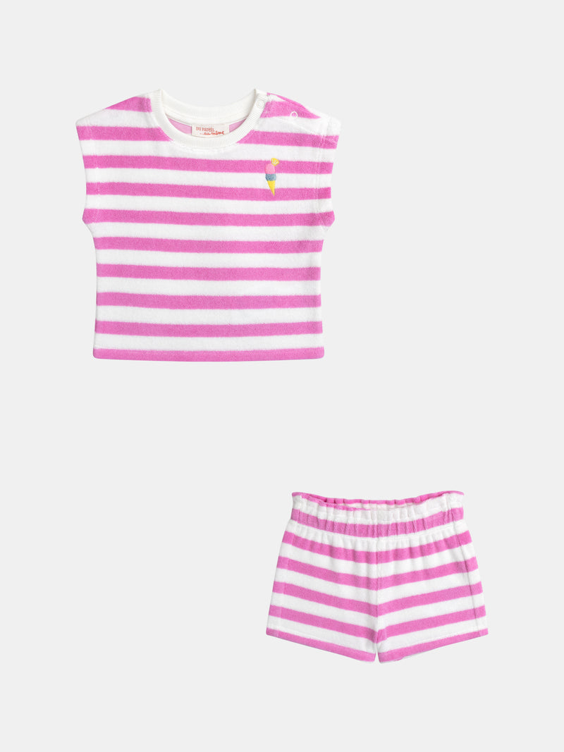 Ensemble rayé rose et blanc pour bébé fille