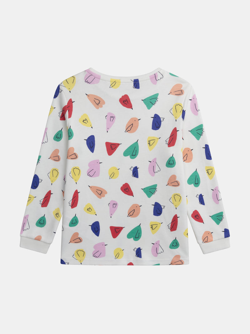 Pyjama écru imprimé all-over oiseaux pour fille