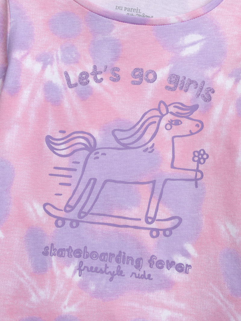 Pyjama tie-dye violet à motif "Poney Skateboarding Fever" pour enfant fille