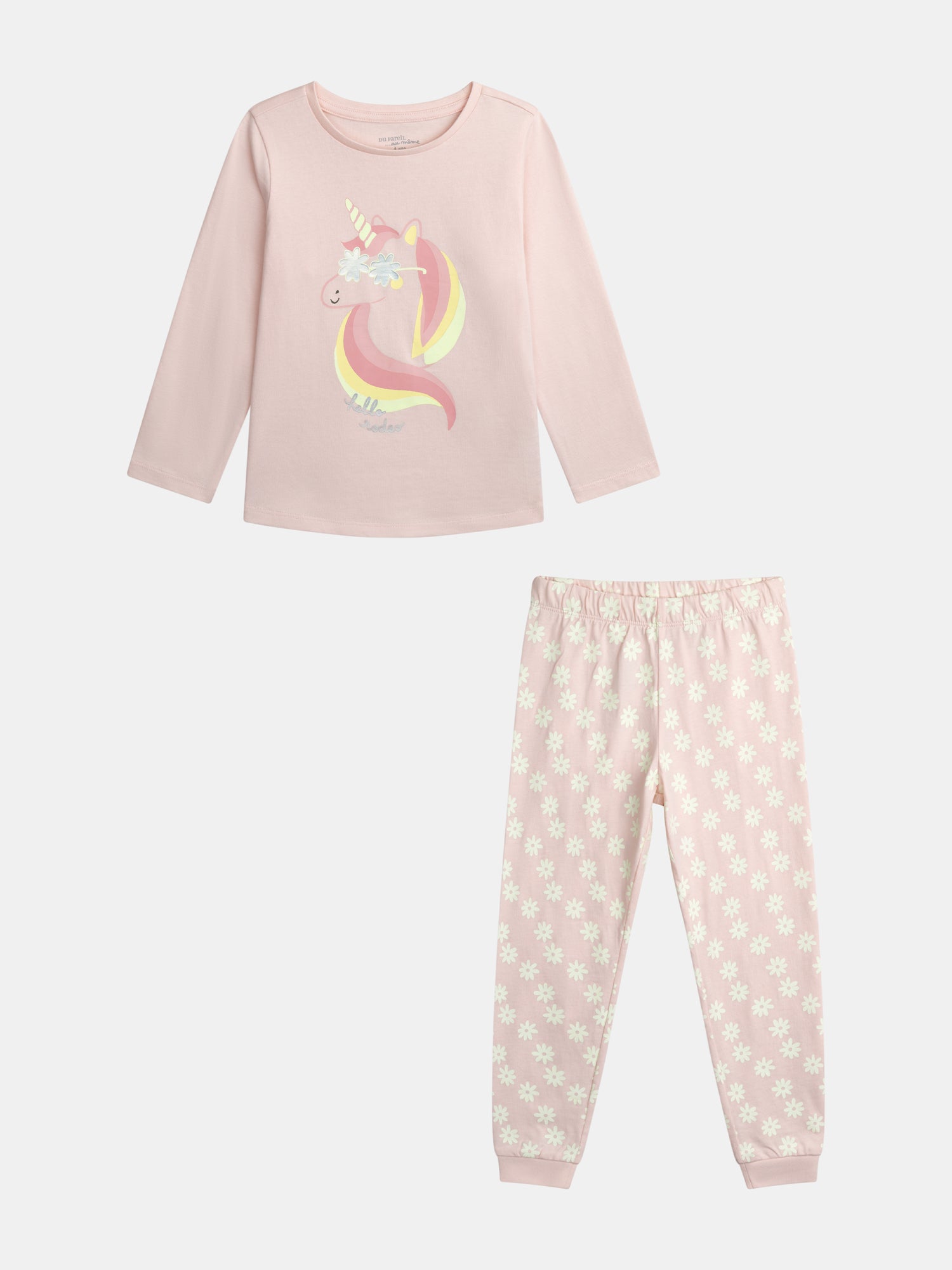 Pyjama long phosphorescent rose poudré à motif licorne pour enfant fille