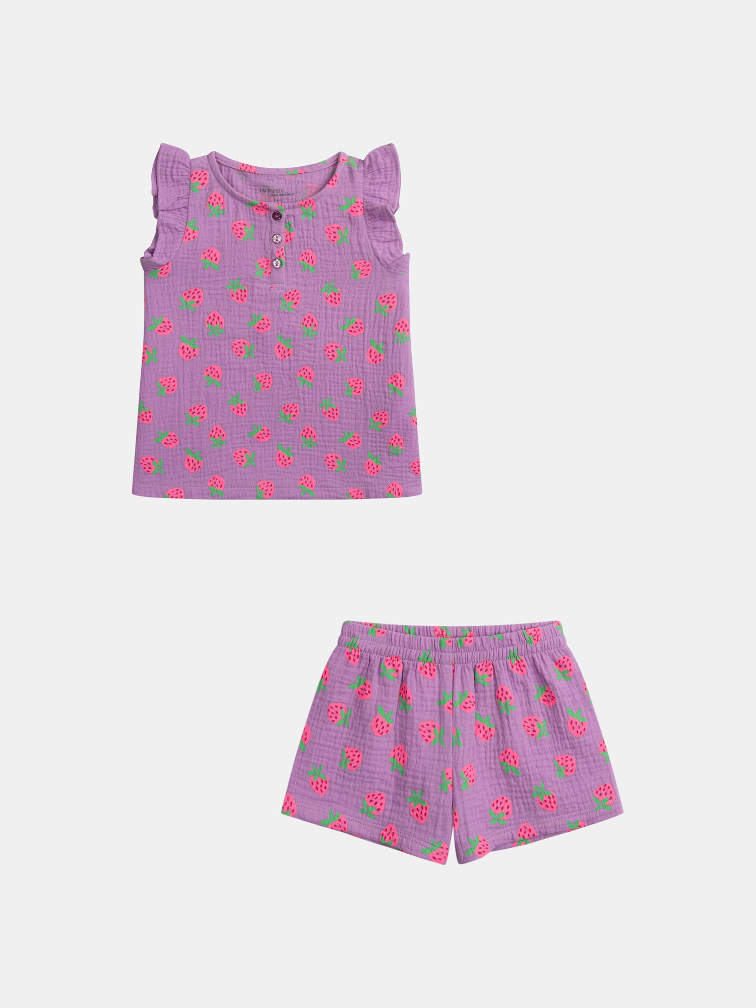 Pyjama court violet imprimé "Fraises Gourmandes" pour enfant fille