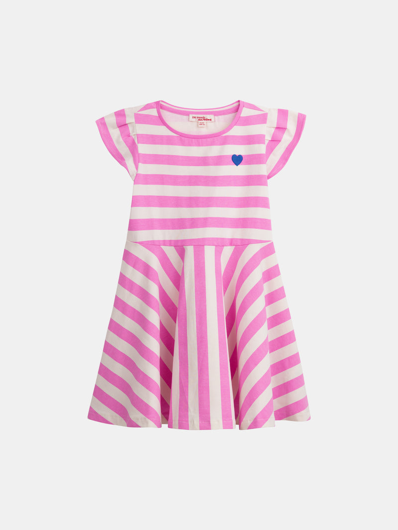 Robe écrue à rayures roses pour fille