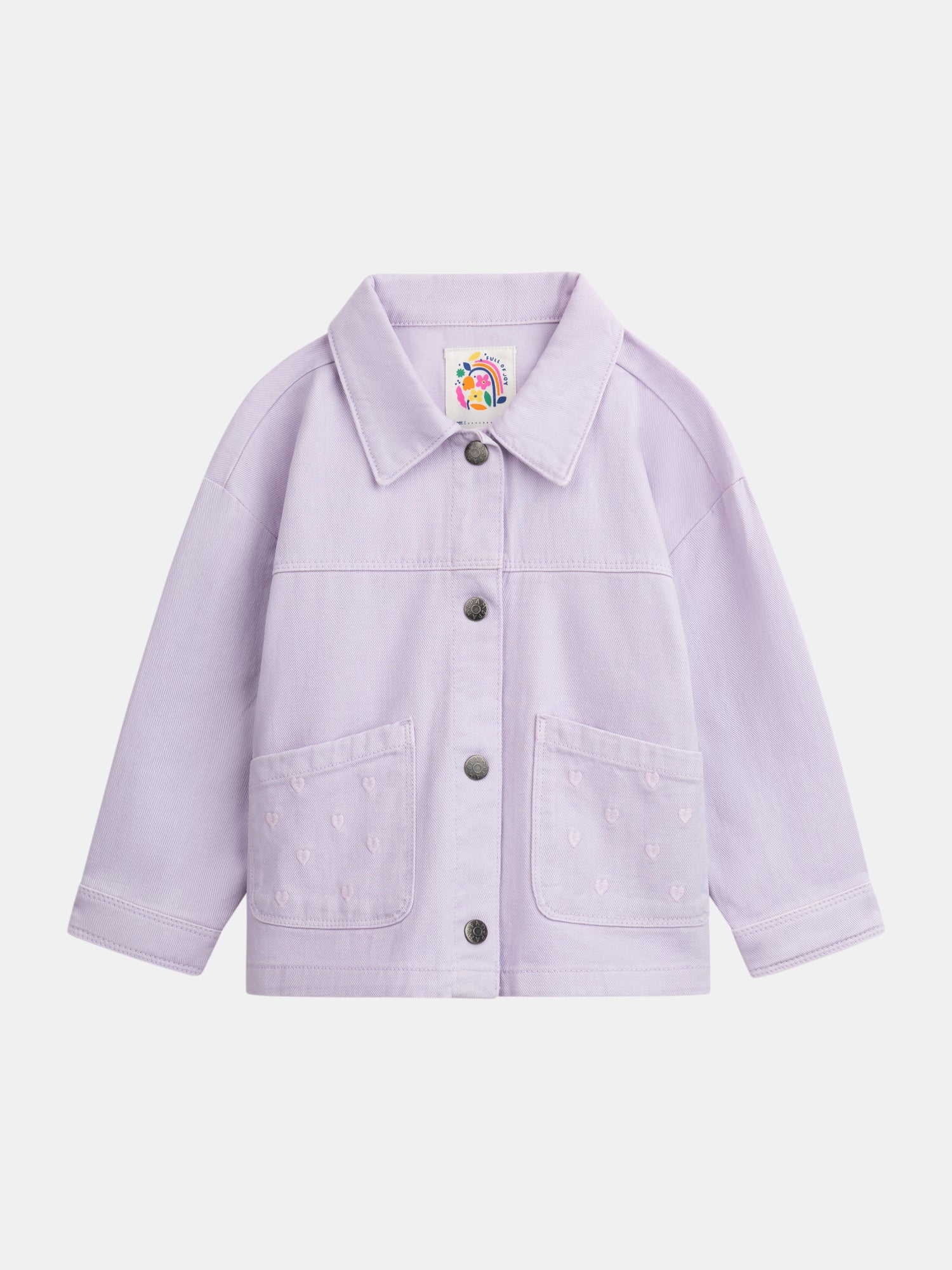 Veste violette à poches et broderies coeur pour fille