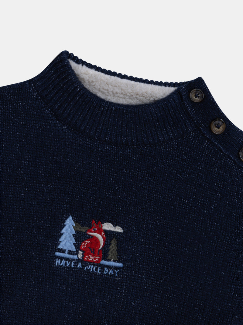 Pull bleu foncé à col montant pour garçon