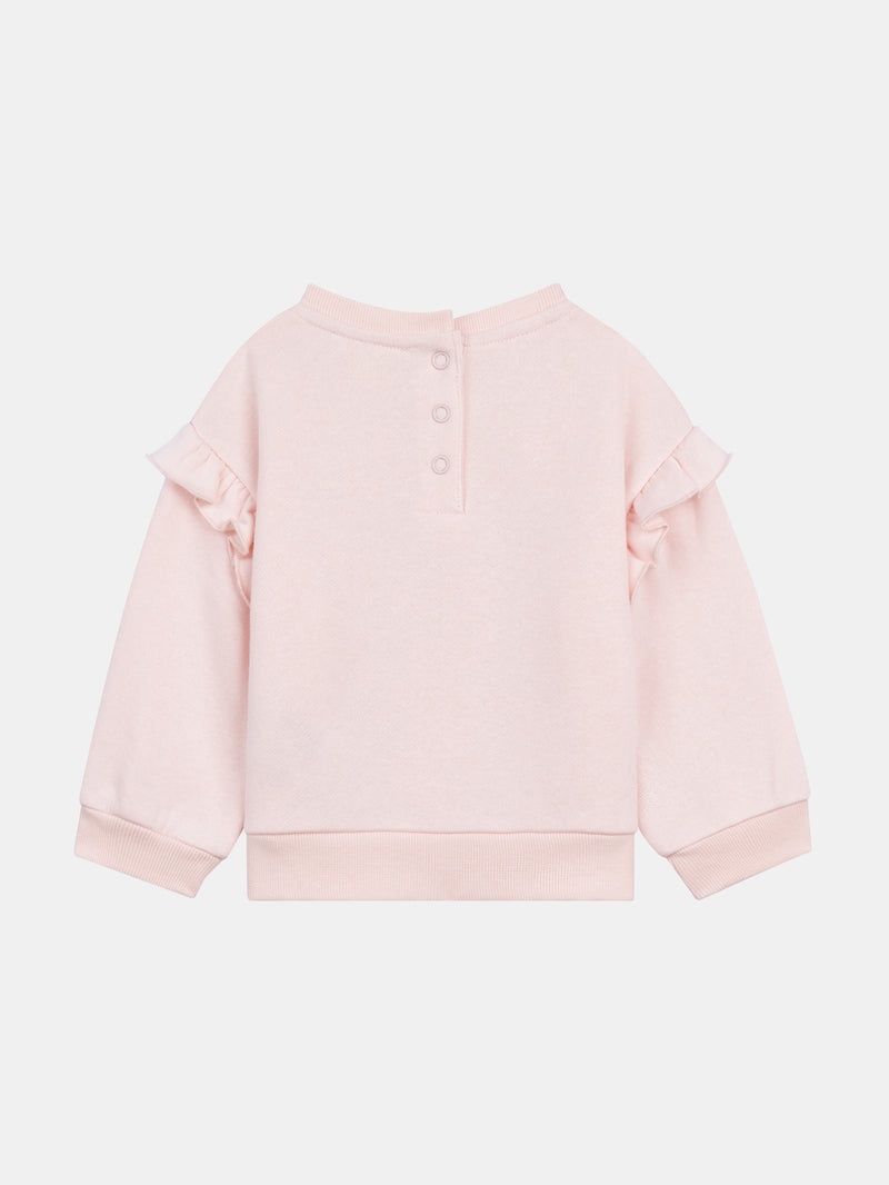 Ensemble sweat rose craie "Skater Cat" et legging côtelé prune pour bébé fille