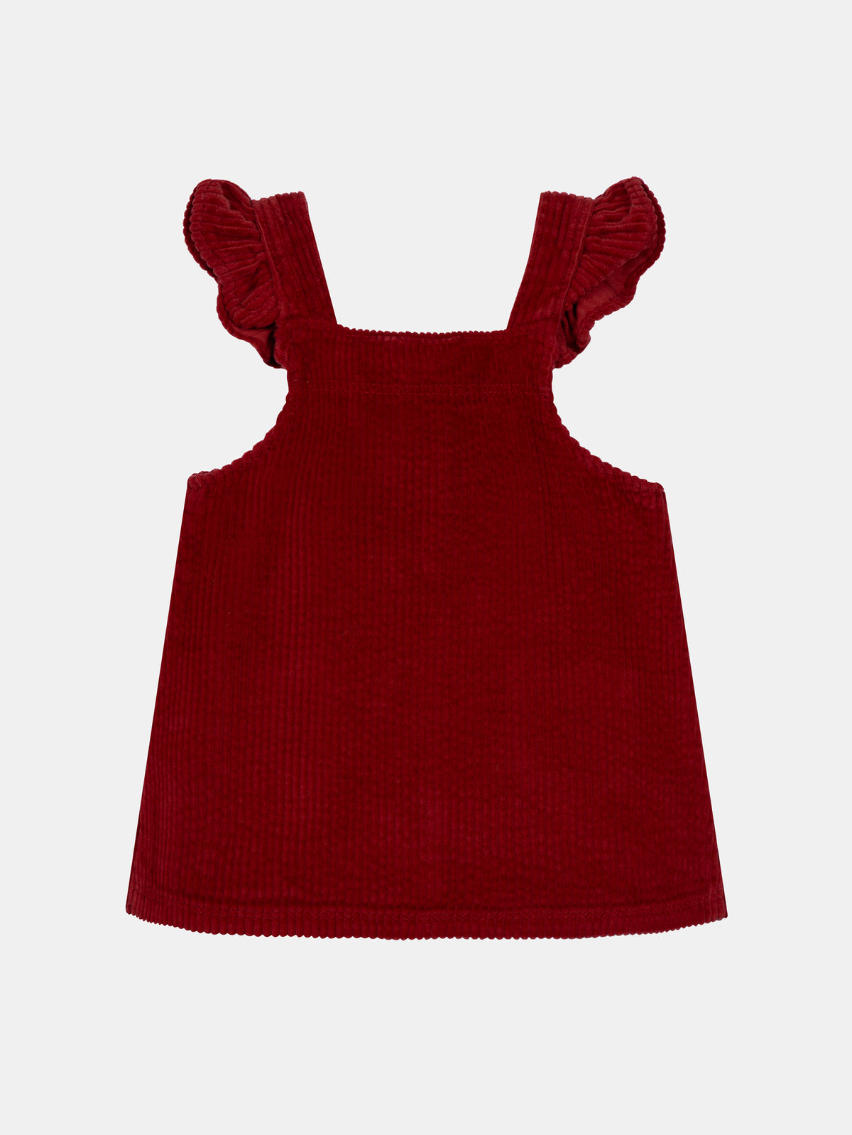 Robe salopette en velours côtelé rouge brique pour bébé fille