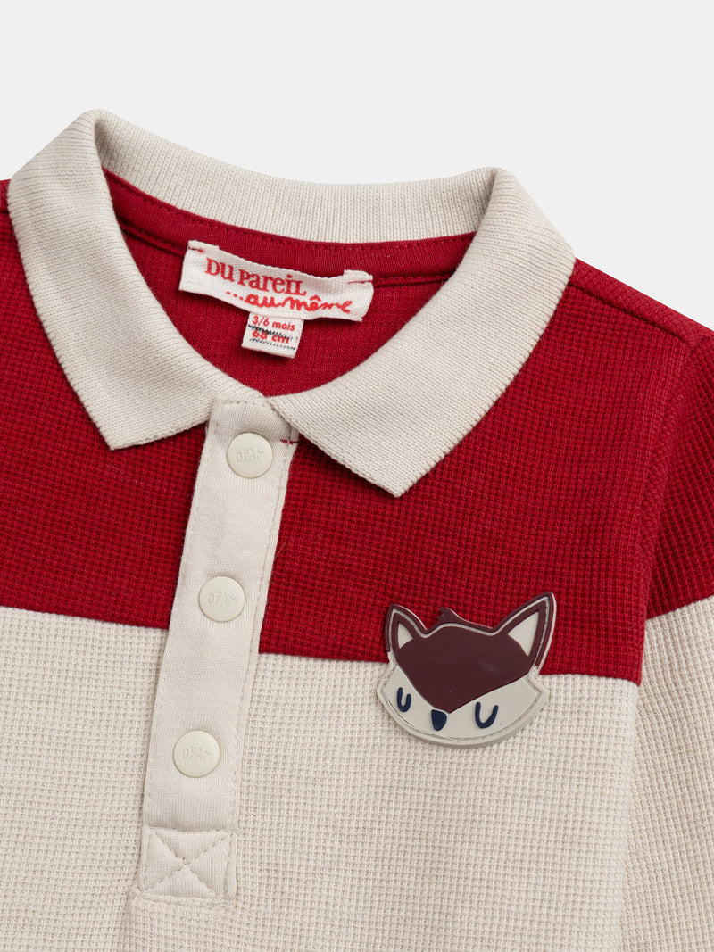 Polo à manches longues tricolore avec badge renard pour garçon