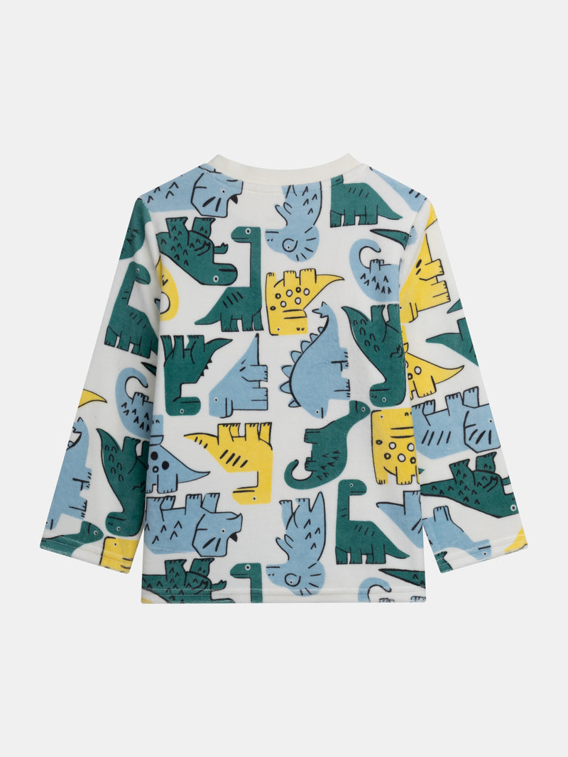 Pyjama 2 pièces en velours imprimé intégral dinosaures colorés pour enfant garçon