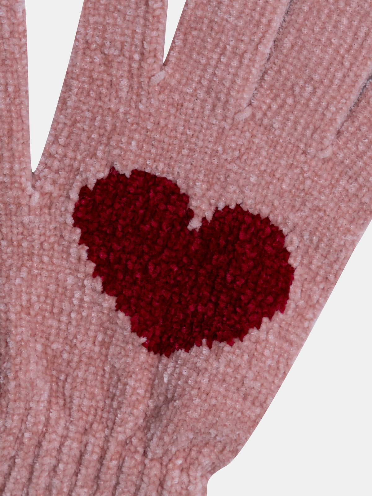Gants rose en tricot à coeur rouge pour fille