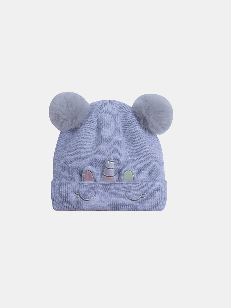 Bonnet gris licorne pour fille