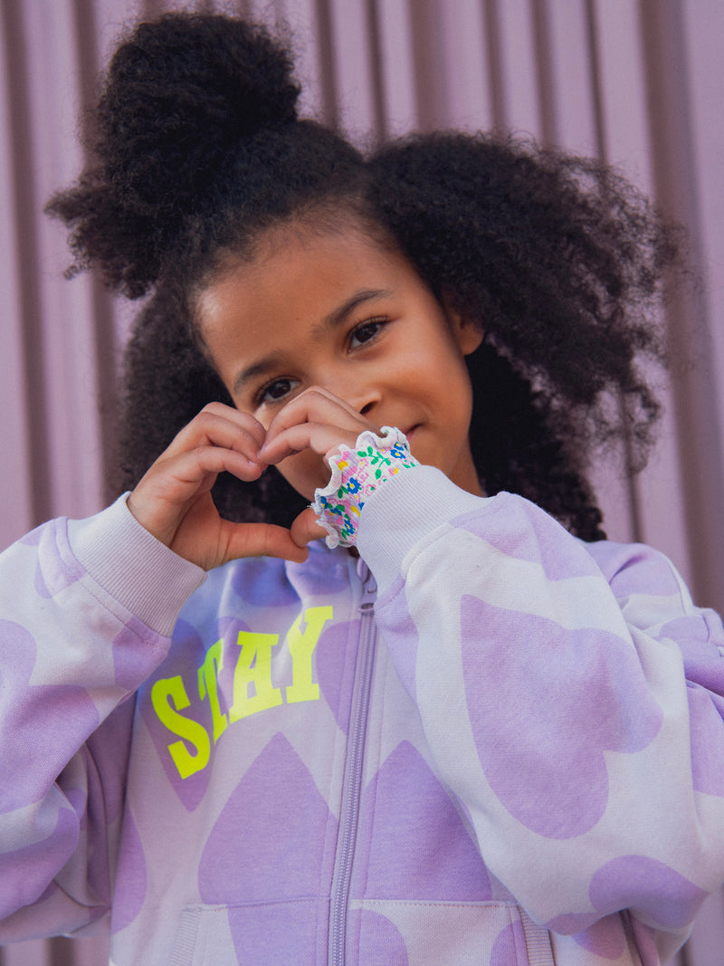 Haut de jogging violet imprimé coeur pour fille
