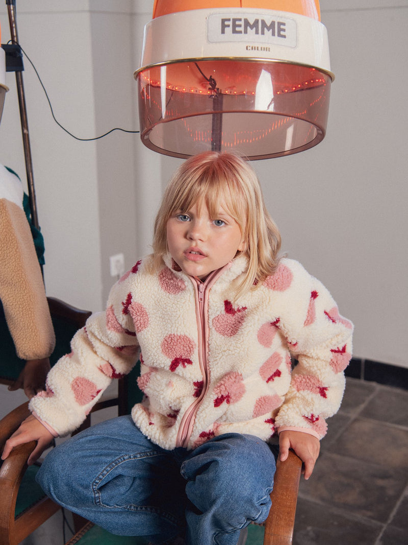 Cardigan écru à imprimé pommes pour fille