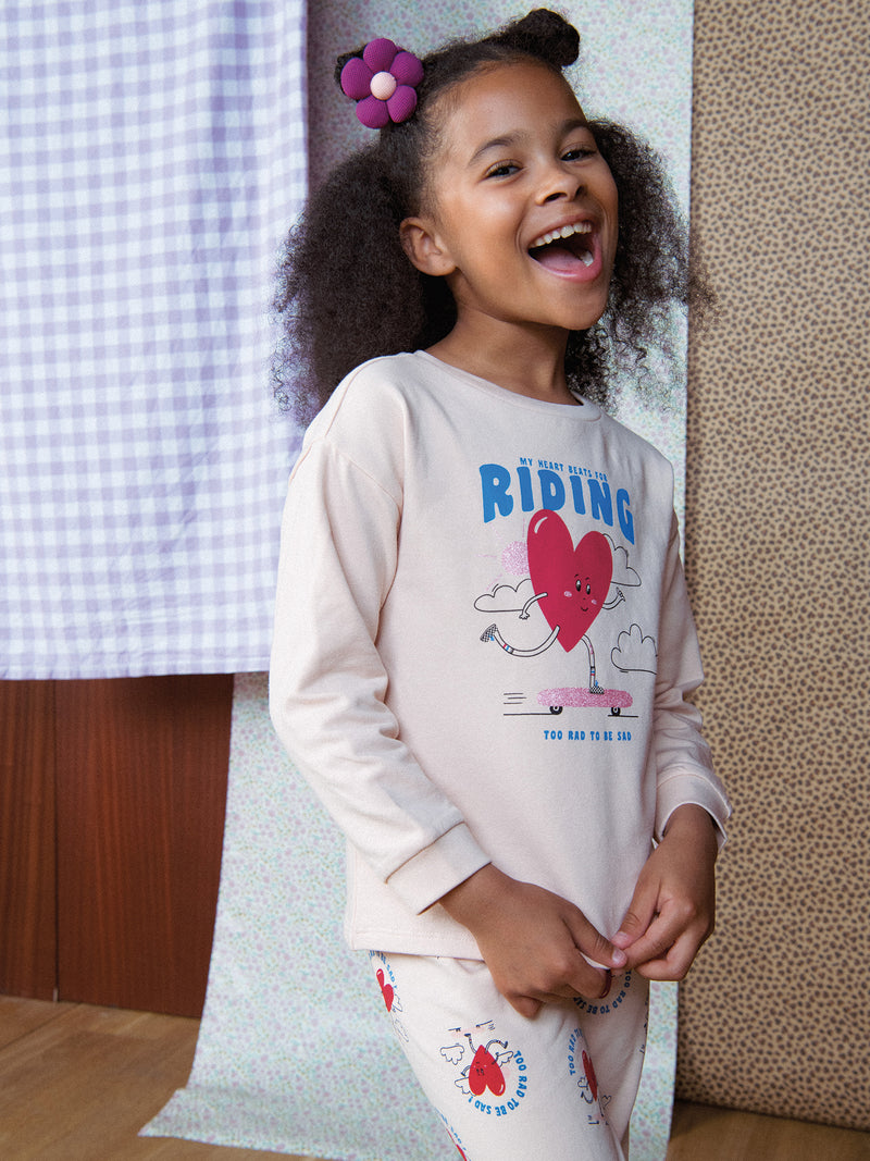Pyjama rose en molleton gratté "My Heart Beats for Riding" pour enfant fille