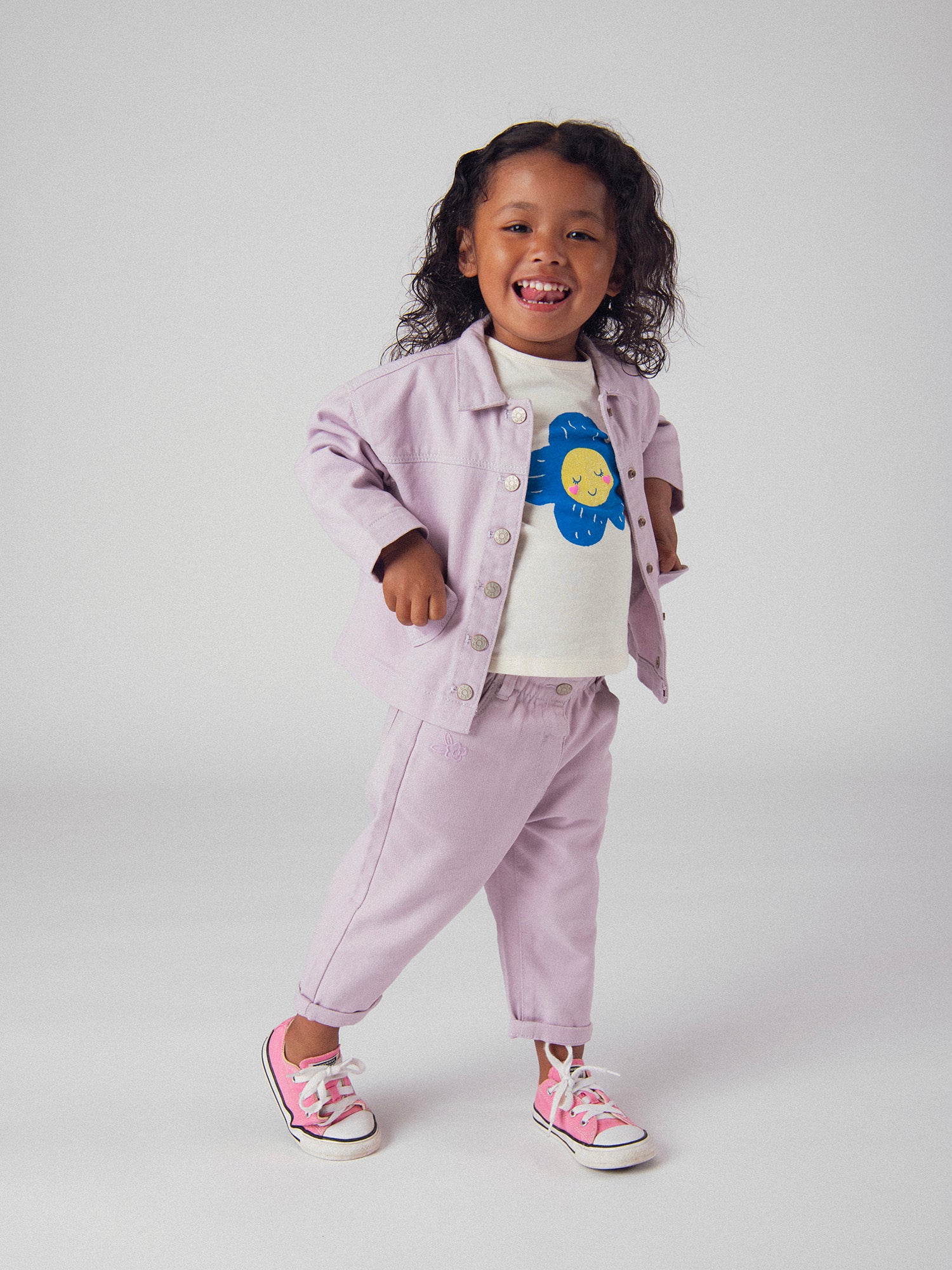 Pantalon rose parme en twill pour bébé fille