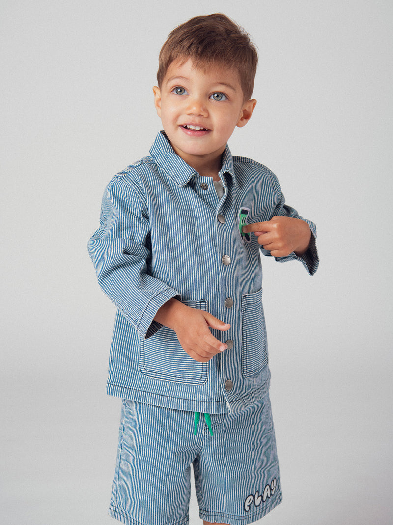 Veste boutonnée en denim rayé pour bébé garçon