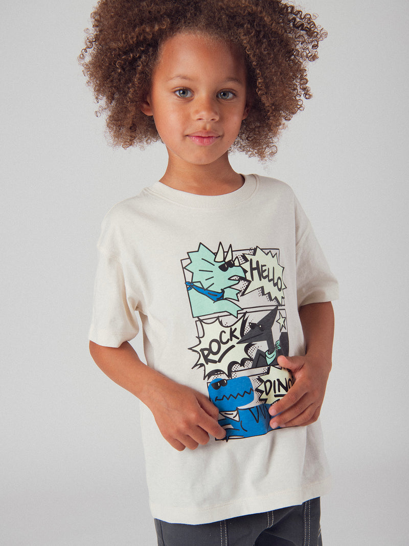 T-shirt phosphorescent animation BD dinosaures pour garçon