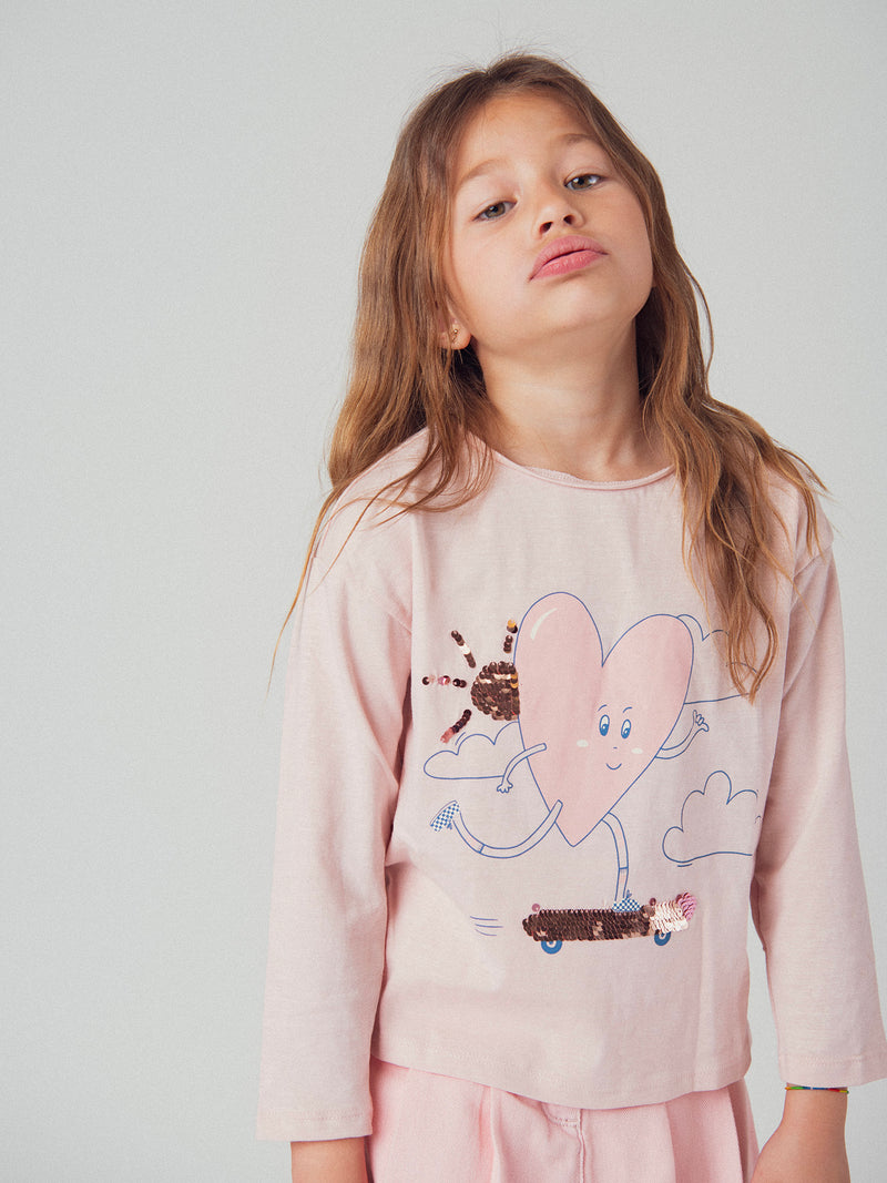 T-shirt rose clair animation coeur pour fille