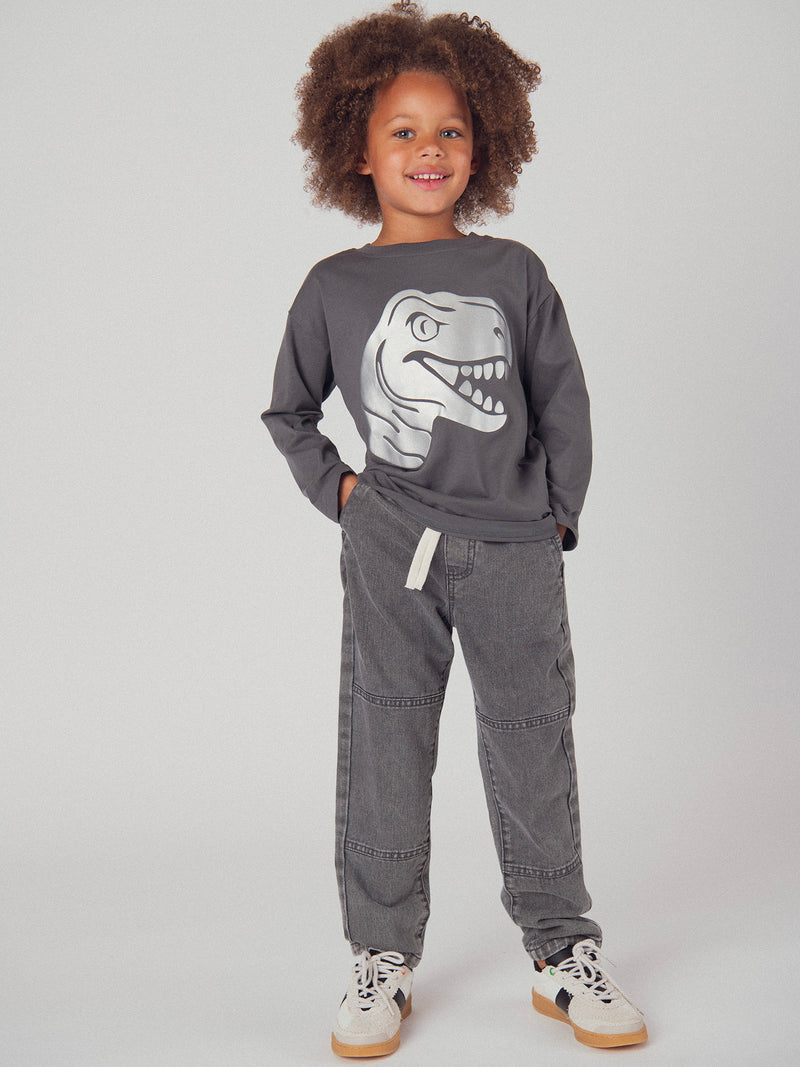T-shirt gris animation tête de dinosaure pour garçon