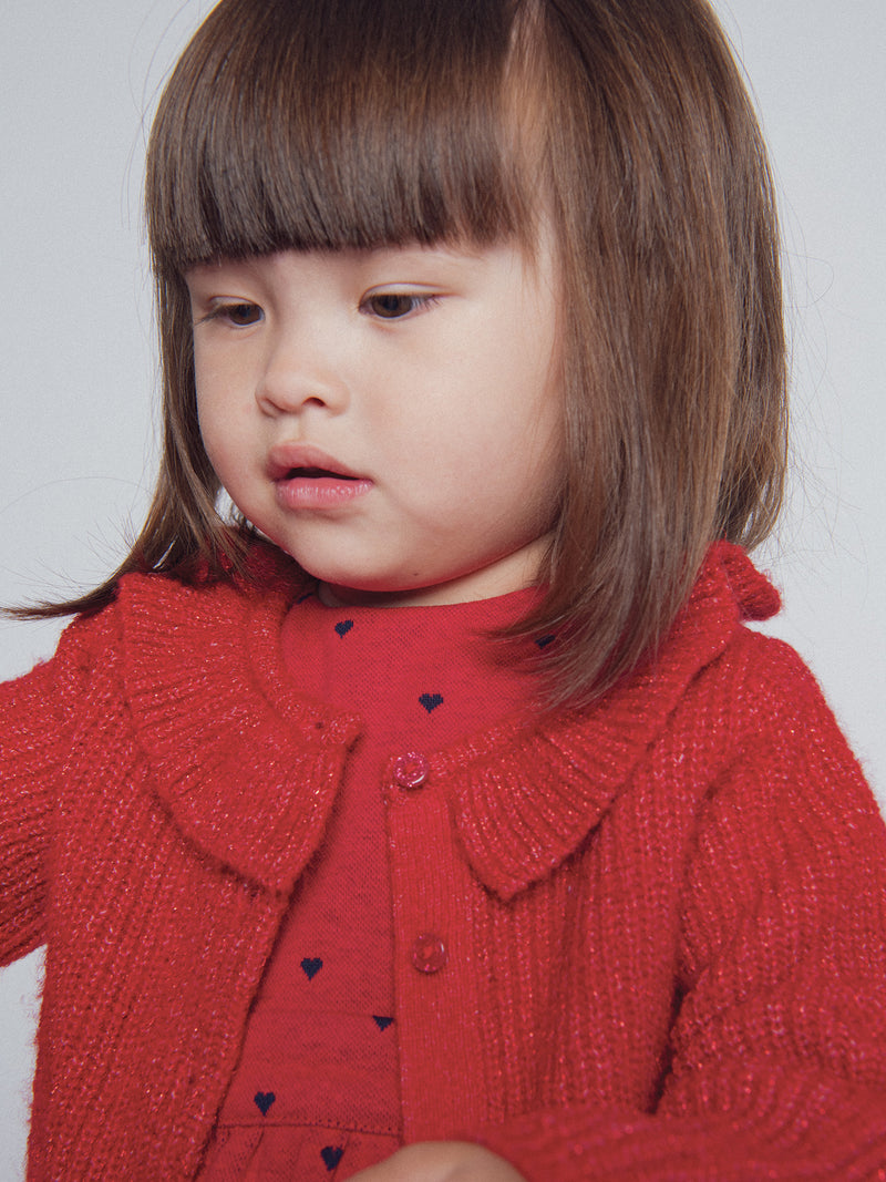 Cardigan rouge à col volanté pour bébé fille
