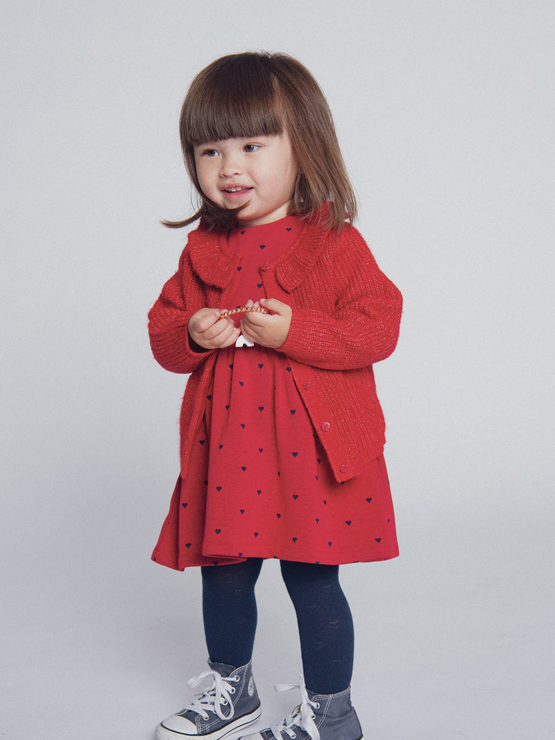 Cardigan rouge à col volanté pour bébé fille