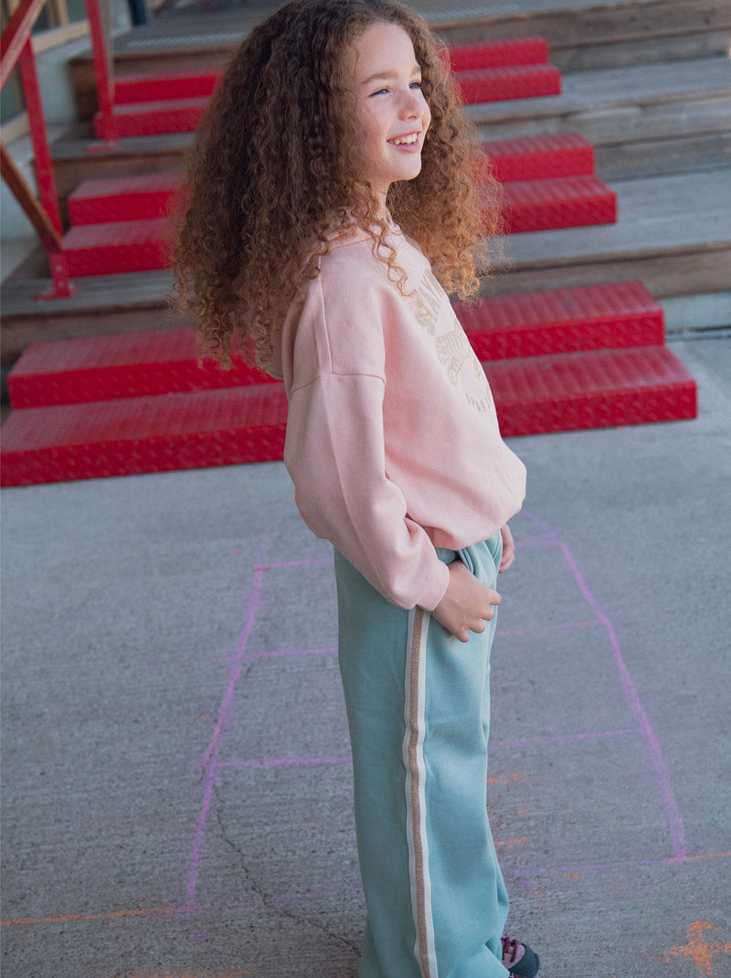 Pantalon en molleton vert a détails fantaisies et poches pour fille
