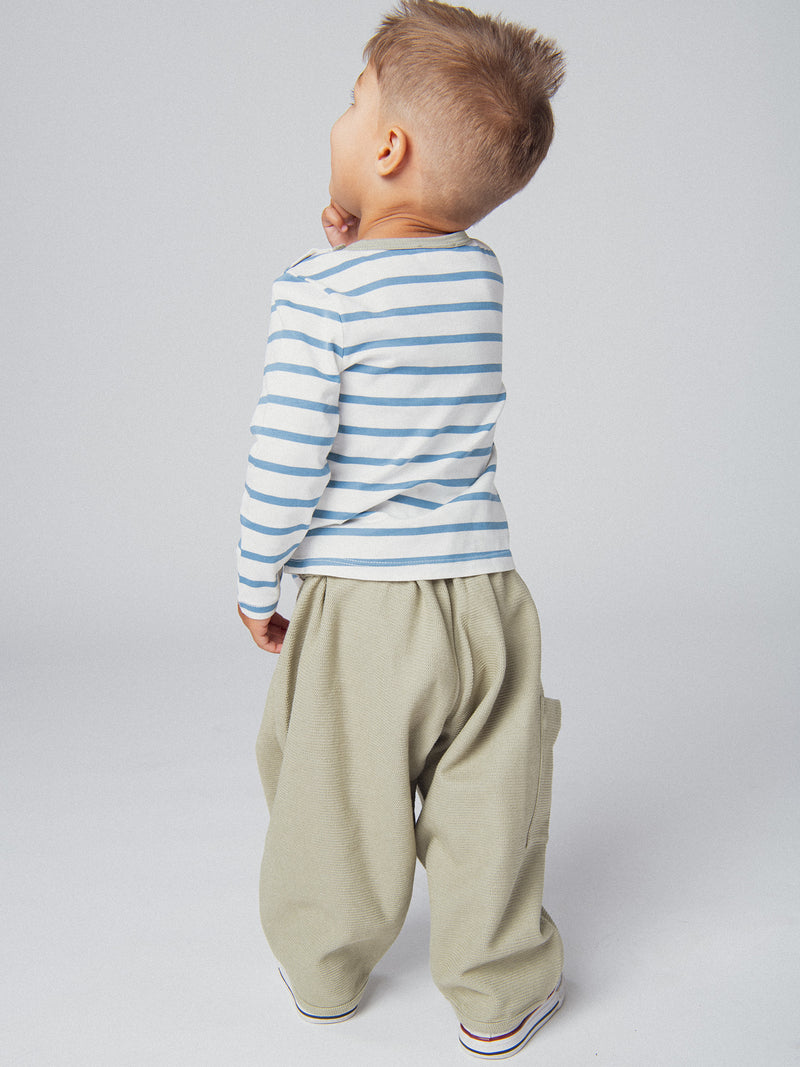 Tee-shirt rayé écru et bleu "Wild Campus" pour bébé garçon
