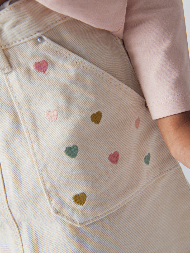 Jupe beige à broderies coeur pour fille