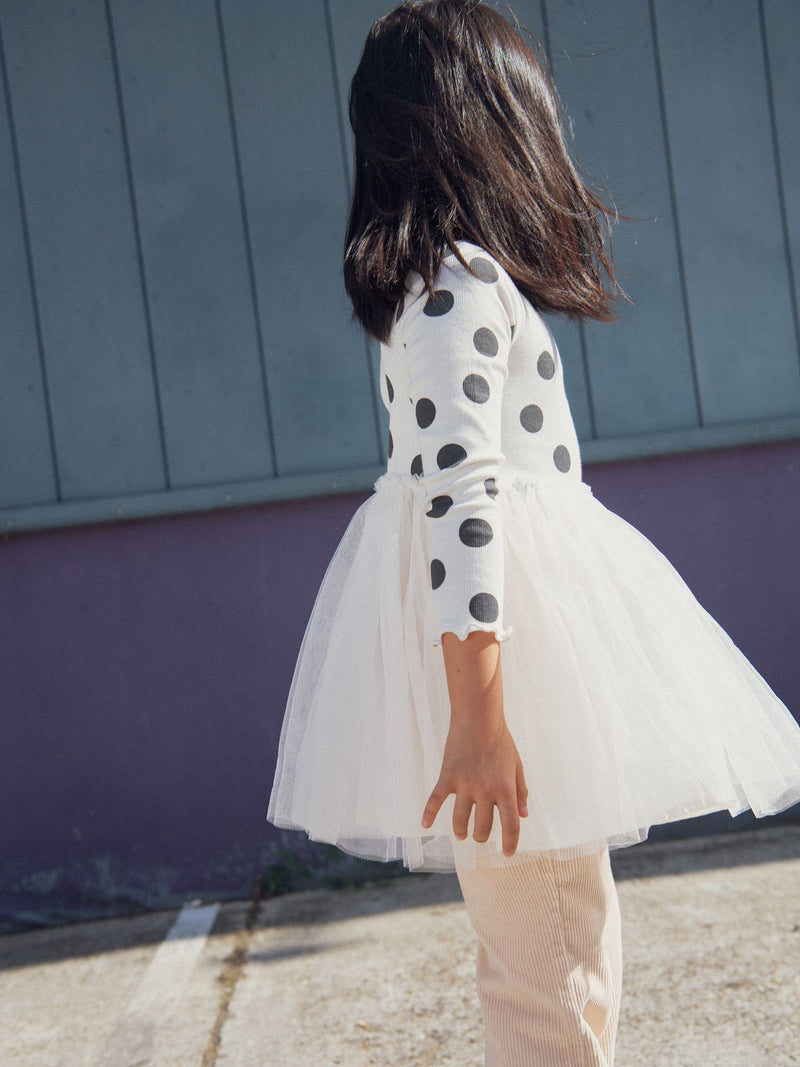 Robe bi-matières imprimé pois