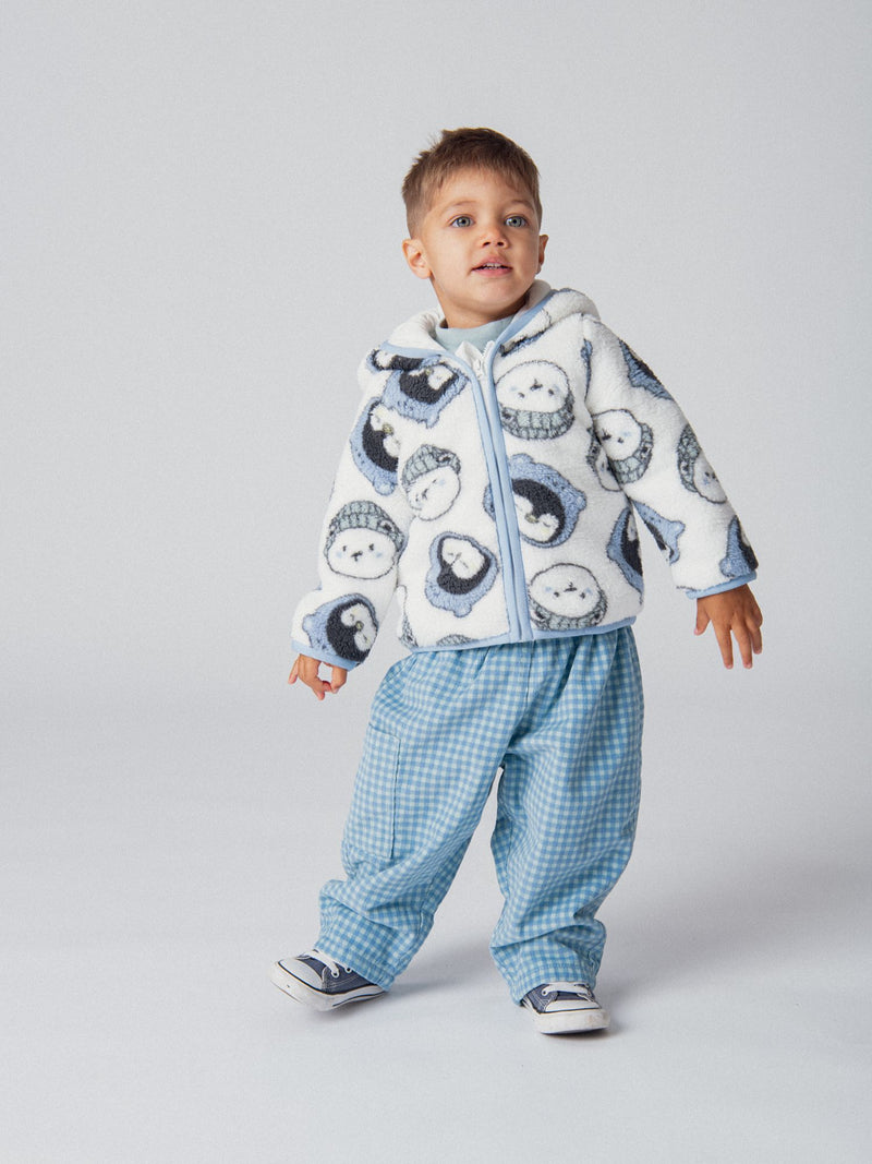 Gilet à capuche en sherpa imprimé pingouins et oursons pour bébé garçon