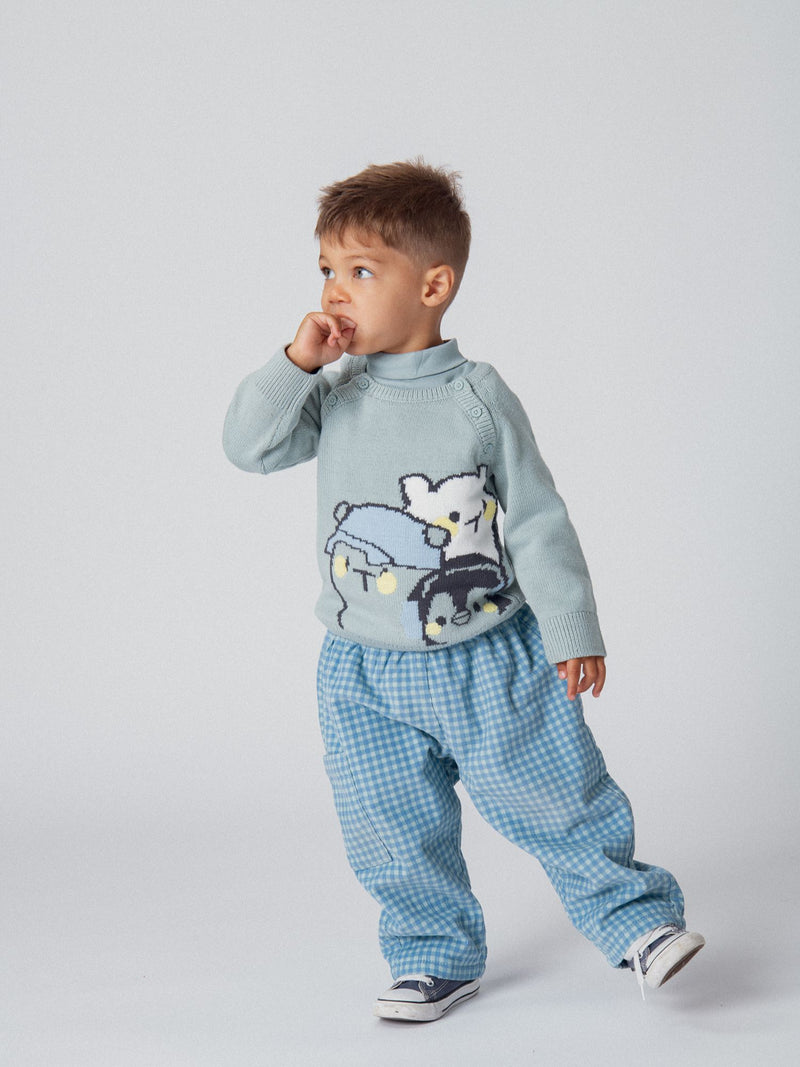 Pull tricot à motif jacquard "Pingouin et Oursons" pour bébé garçon