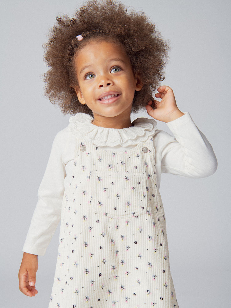 Robe salopette en velours côtelé imprimé fleurs pour bébé fille