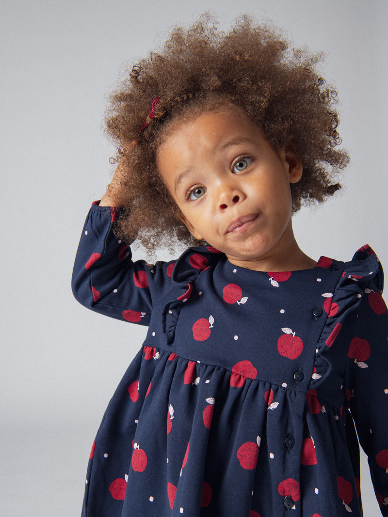 Ensemble Robe en molleton imprimé pommes et Legging côtelé pour bébé fille
