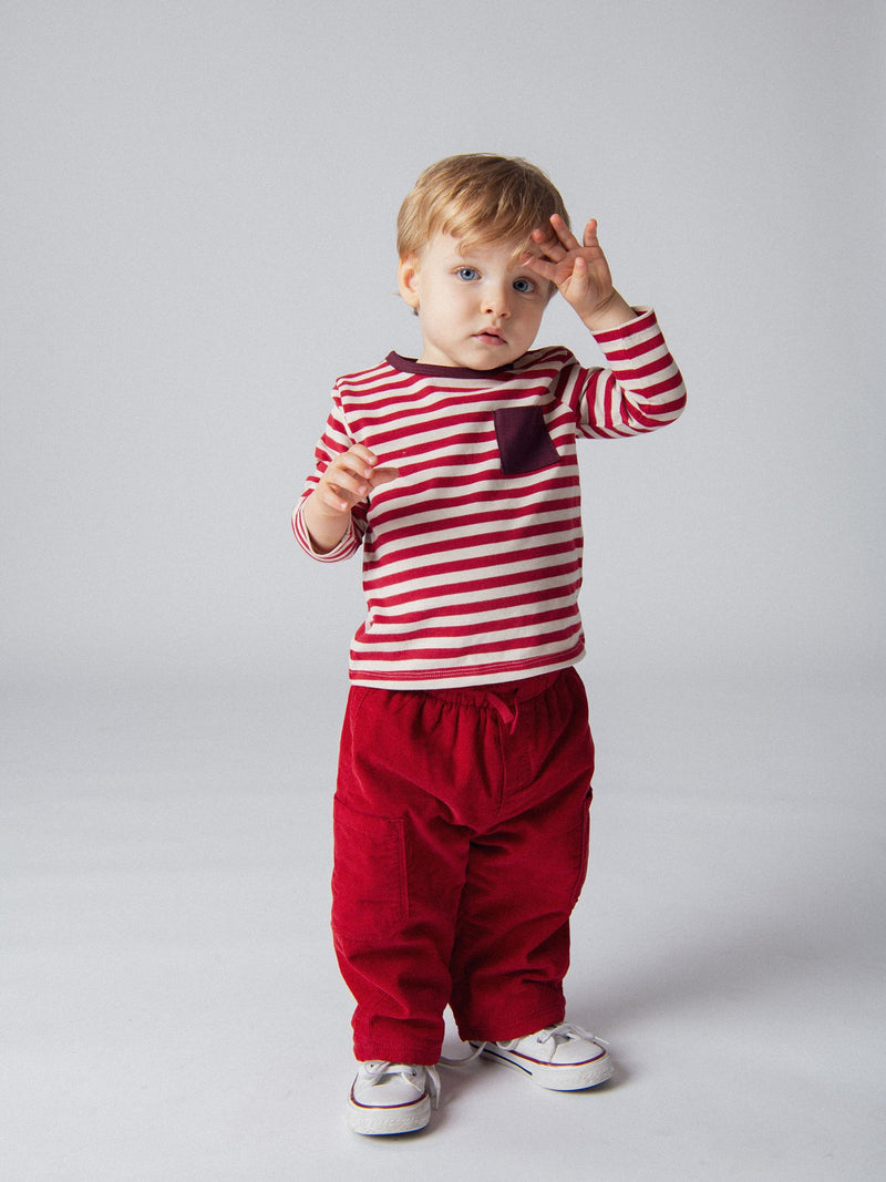 Pantalon cargo en velours côtelé doublé polaire pour bébé garçon