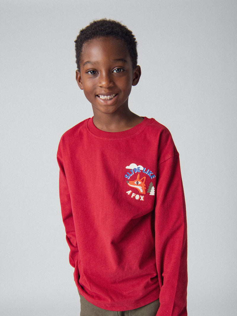 T-shirt grenat animation renard pour garçon