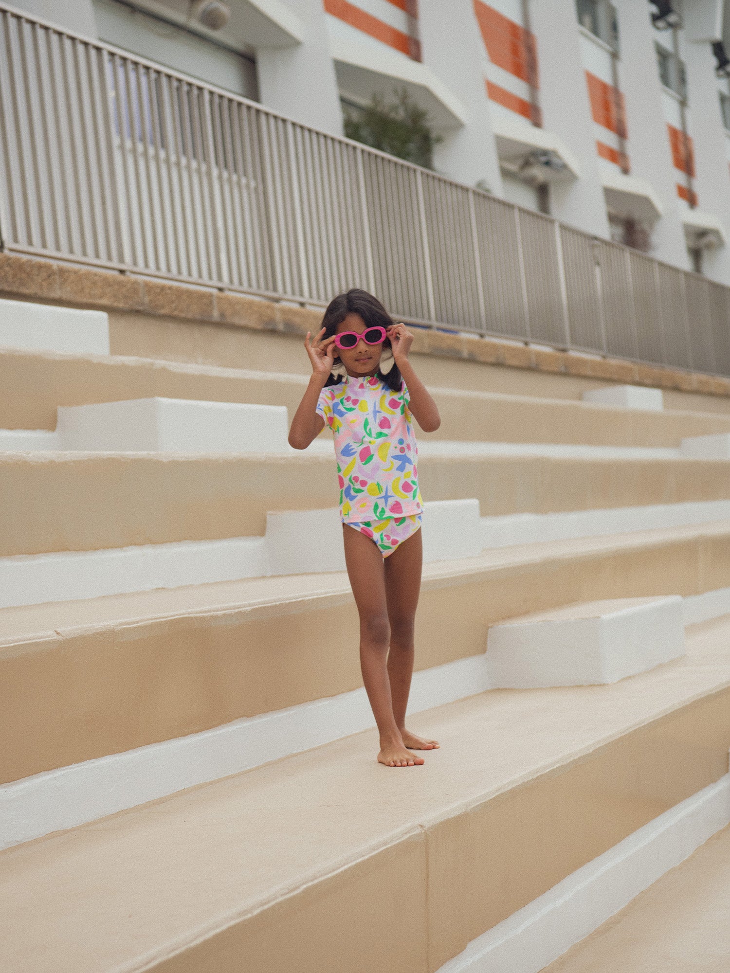 Ensemble de bain UPF 50+ 2 pièces imprimé coloré pour fille