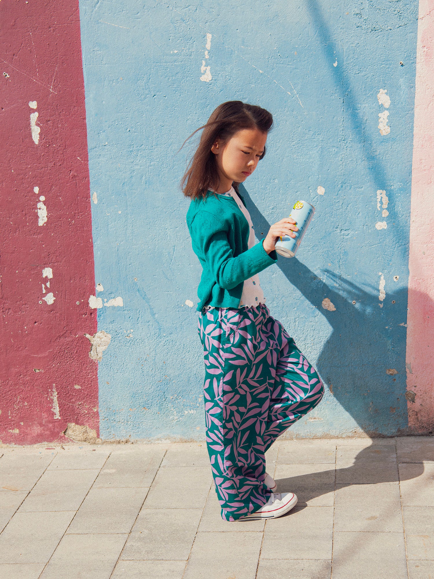 Pantalon vert à imprimé feuillage pour fille