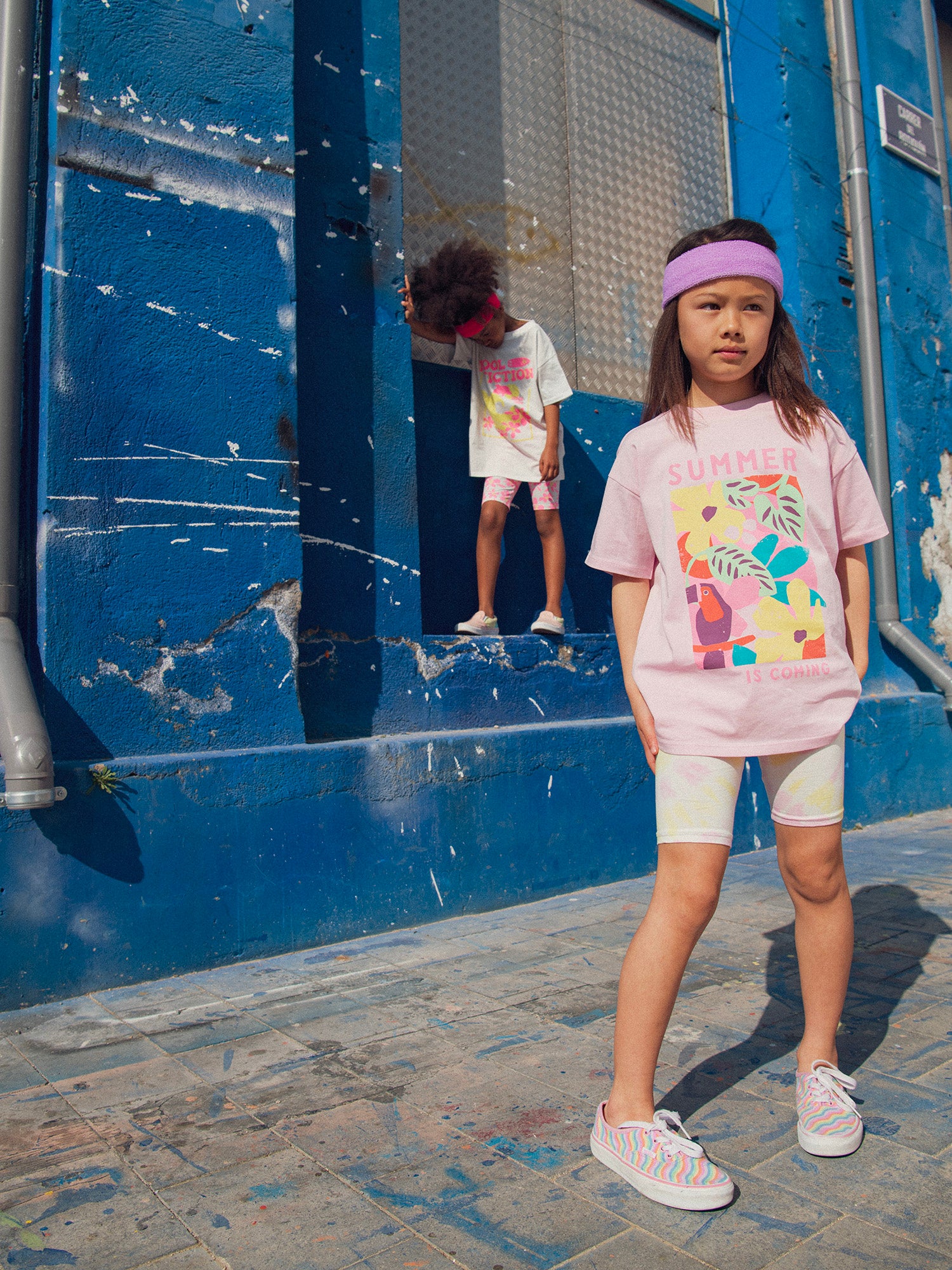 Short cycliste tie and dye rose pour fille