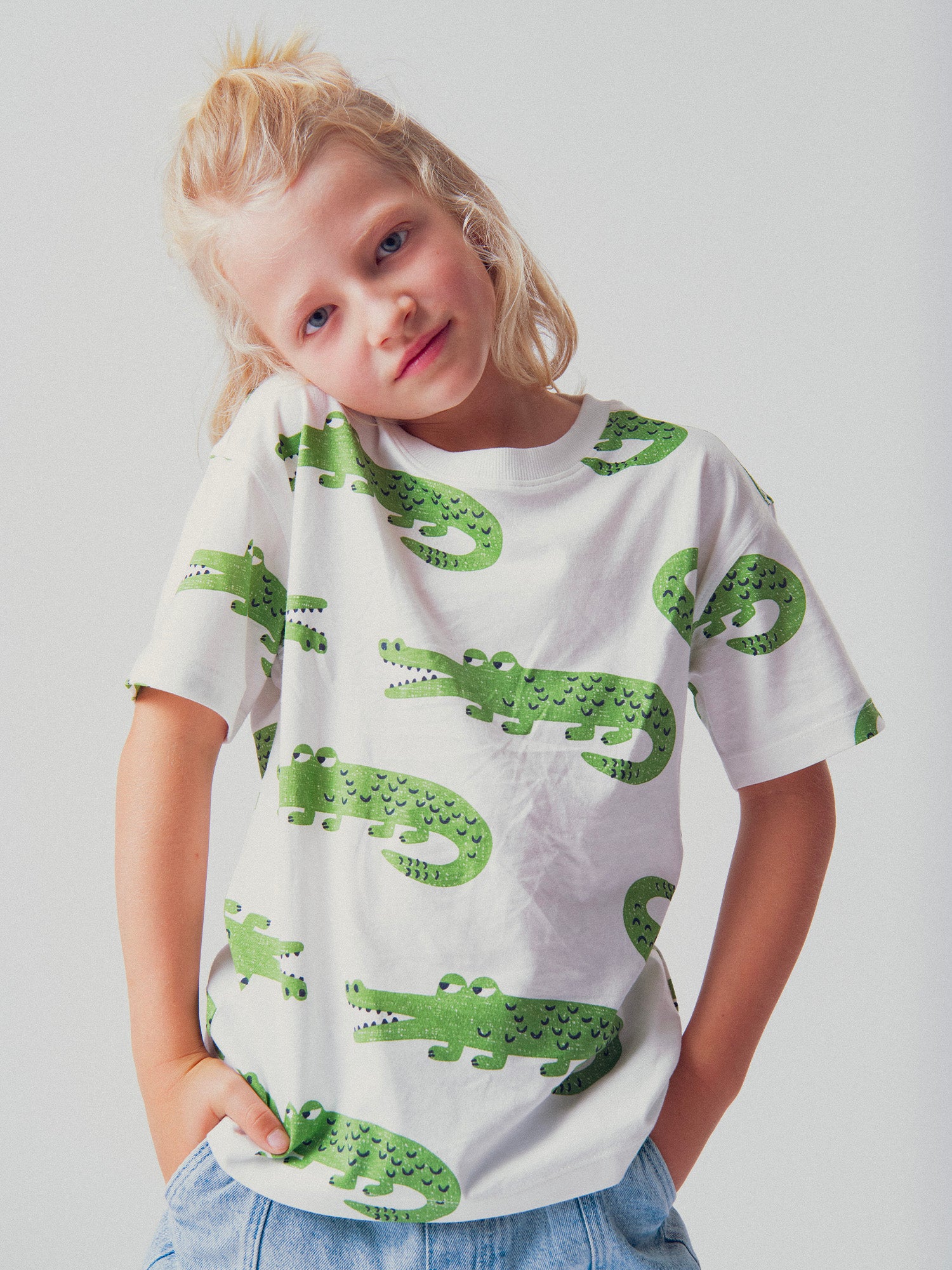 T-shirt à manches courtes écru imprimé crocodiles pour garçon