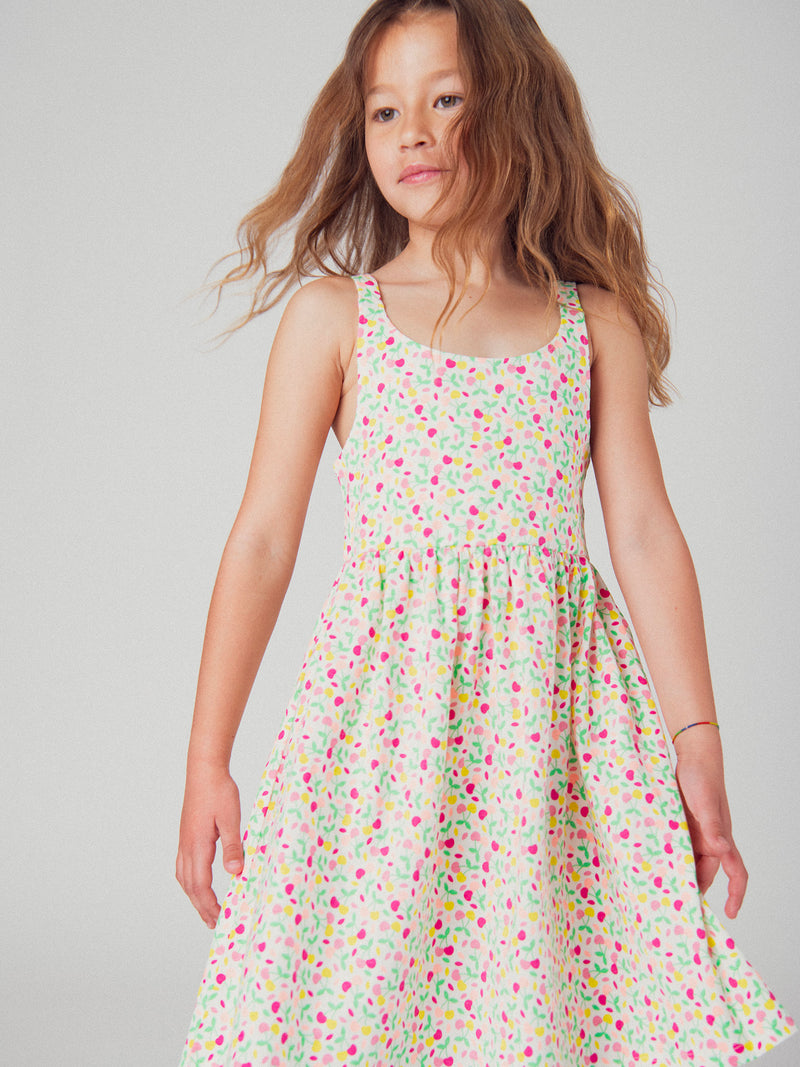 Robe à bretelles imprimé cerises colorées pour fille