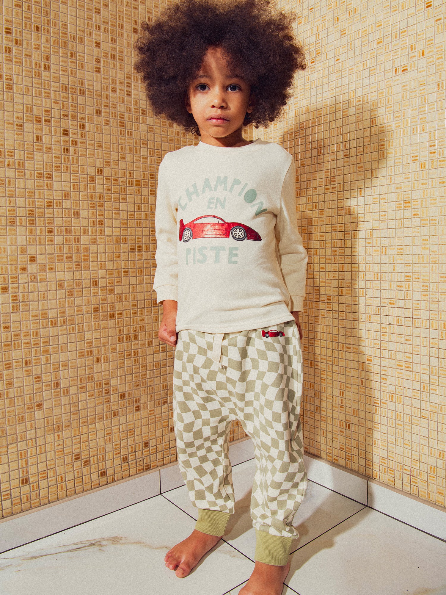 Pyjama ivoire à motif voiture pour garçon