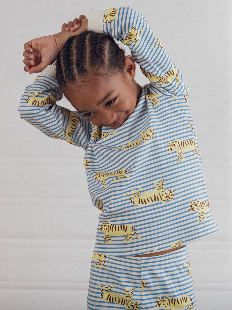 Pyjama rayé avec imprimé intégral tigre pour enfant garçon