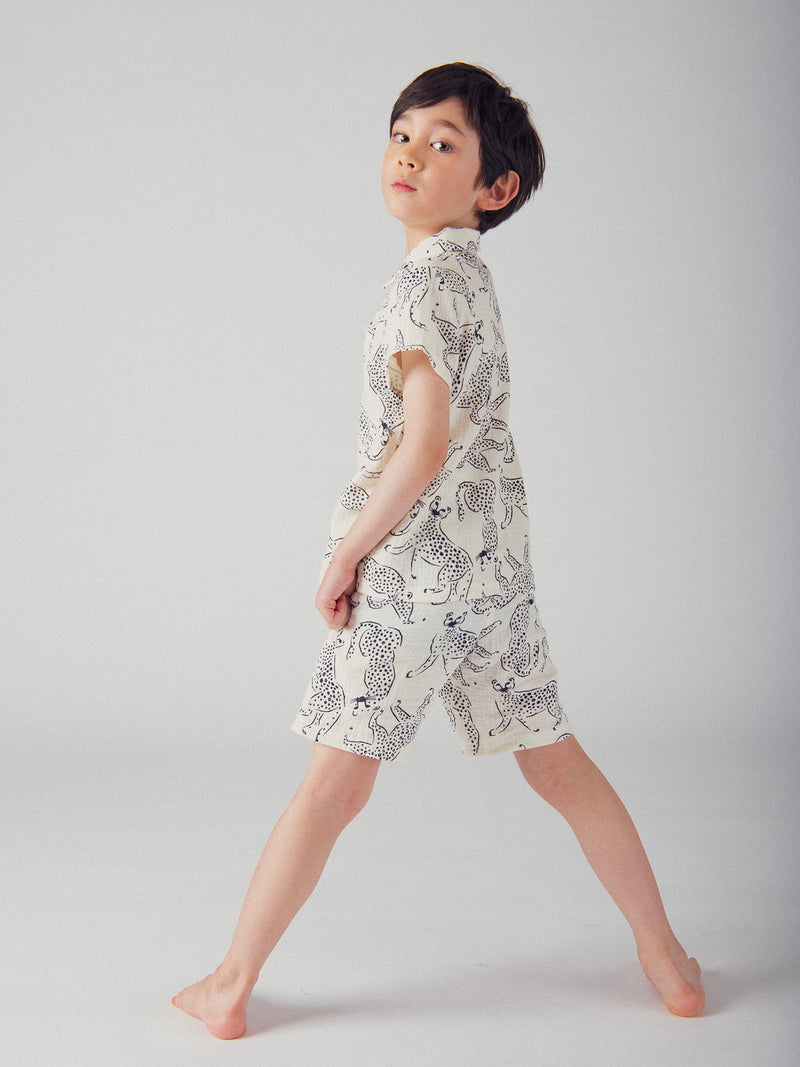 Pyjama chemisier court et imprimé "Léopards Bleus" pour enfant garçon