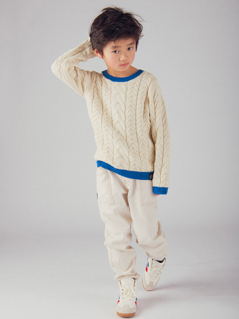 Pull beige a détails bleu pour garçon