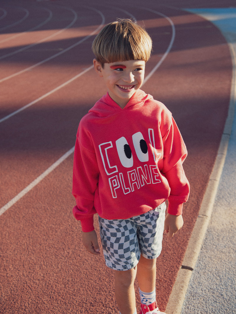 Sweat rouge à animation et capuche pour garçon