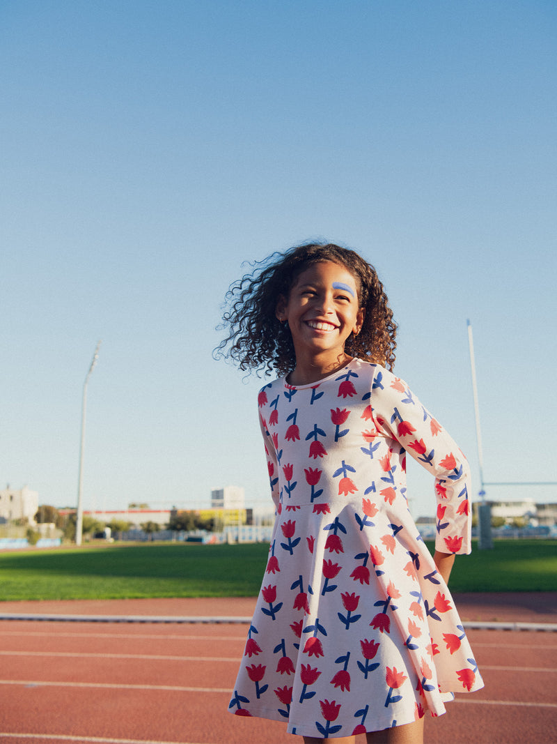 Robe patineuse manches longues imprimé fleur pour fille